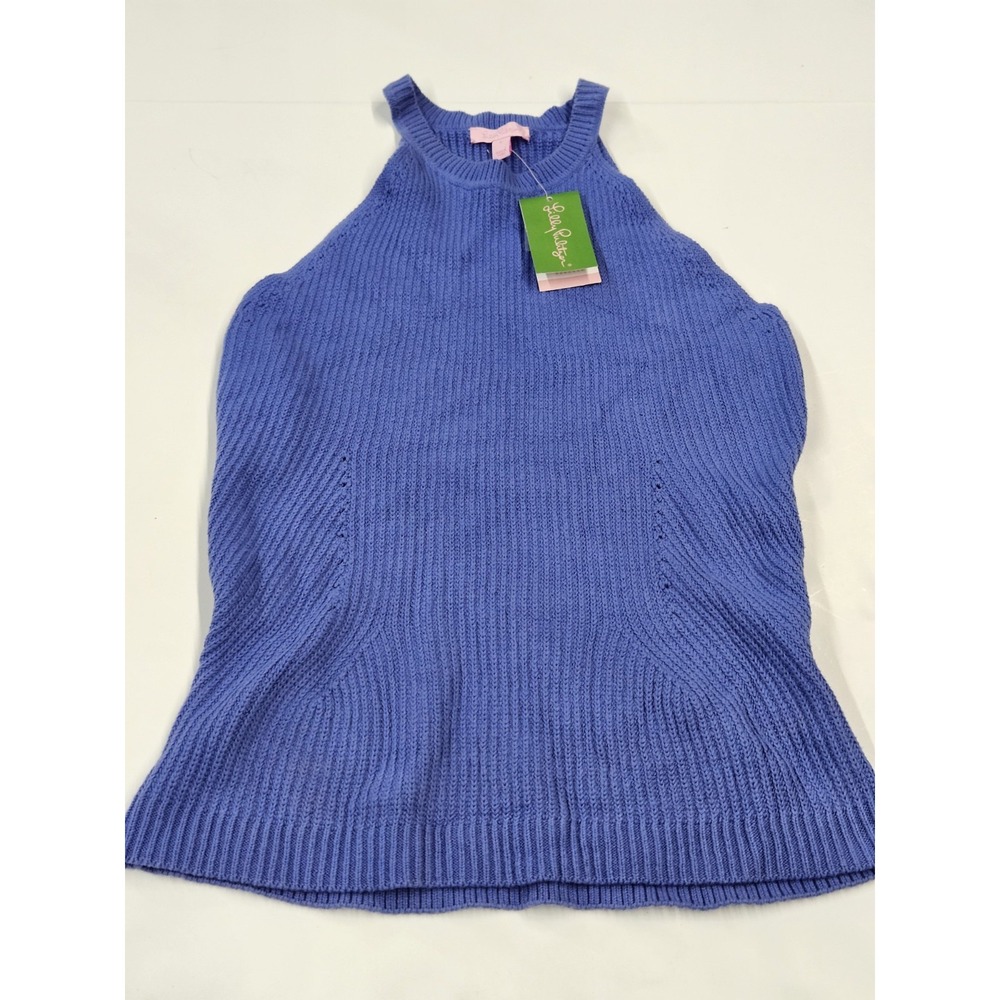 Lilly Pulitzer Sweater Tank Halter Top Large High Neck Blue NWT